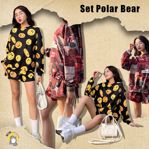 SET POLAR BEAR smile face đen
